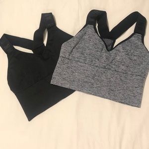 PINK sports bras in black and gray